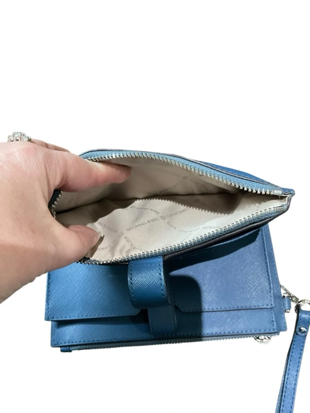 Michael Kors Teal Blue Saffiano Leather Wristlet Wallet